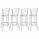Ver imagem 7 de Kit 4 Banquetas Altas Cromadas com Assento Estofado e Encosto para Bancada Cozinha Cromado/Branco