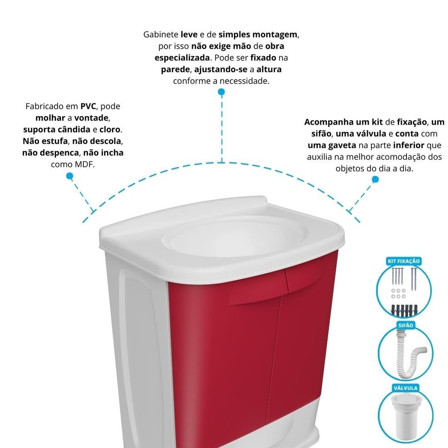 Gabinete para Banheiro em Plástico com Lavatório Fit sem Torneira - 6