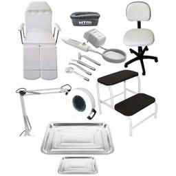 Kit Cadeira Podologia Mocho Exaustor com Luminária Escada Alta Frequência Htm Brinde Fiscomed Kit Ma - 1