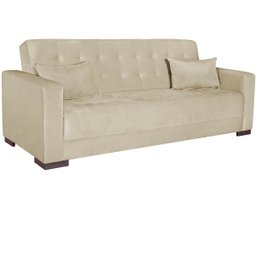 Sofá Cama 3 Lugares Jobim Linho - Doce Sonho Móveis SOFÁ CAMA SOFÁ 3 LUGARES Bege - 2