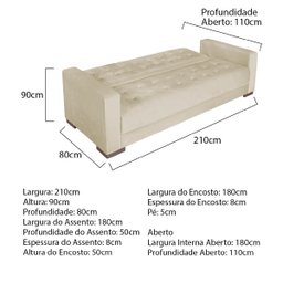 Sofá Cama 3 Lugares Jobim Linho - Doce Sonho Móveis SOFÁ CAMA SOFÁ 3 LUGARES Bege - 3