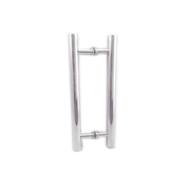 Puxador H duplo 40x30cm tubular redondo para porta de vidro e portão - Cromado - 1