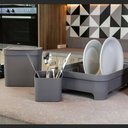 Ver imagem 2 de Kit Pia Cozinha Escorredor de Louça e Talheres Lixeira 2,5l Chumbo