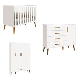 Quarto de bebê Completo com Guarda Roupa 4 portas 2 gavetas, Cômoda Sapateira 4 gavetas e 1 Porta e Berço Isis - 1
