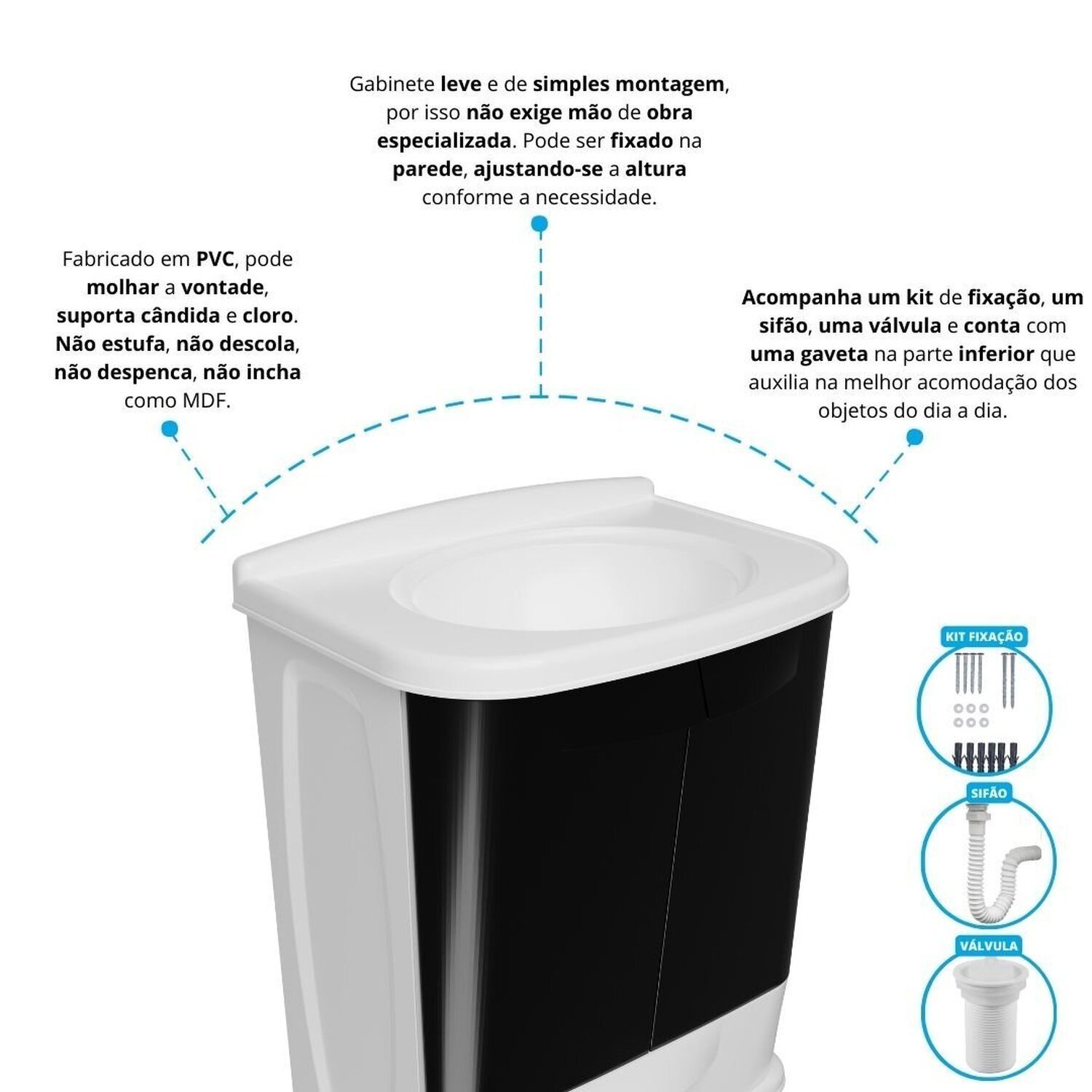 Gabinete para Banheiro em Plástico com Lavatório sem Torneira - 7