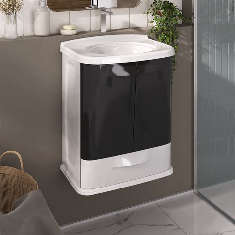Gabinete para Banheiro em Plástico com Lavatório Fit Astra sem Torneira Branco/Preto