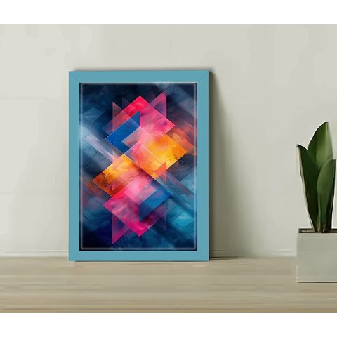 Quadro Decorativo Geo Vibrante + Vidro 33x25 Escritório Sala:azul