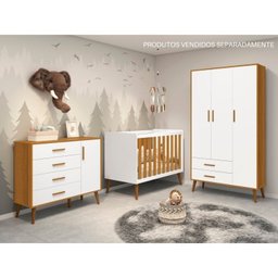 Quarto de bebê Completo com Guarda Roupa 4 portas 2 gavetas, Cômoda Sapateira 4 gavetas e 1 Porta e Berço Isis - 14