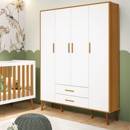 Quarto de bebê Completo com Guarda Roupa 4 portas 2 gavetas, Cômoda Sapateira 4 gavetas e 1 Porta e Berço Isis - 10