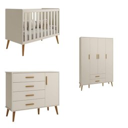 Quarto de bebê Completo com Guarda Roupa 4 portas 2 gavetas, Cômoda Sapateira 4 gavetas e 1 Porta e Berço Isis - 14