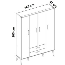 Quarto de bebê Completo com Guarda Roupa 4 portas 2 gavetas, Cômoda Sapateira 4 gavetas e 1 Porta e Berço Isis - 12