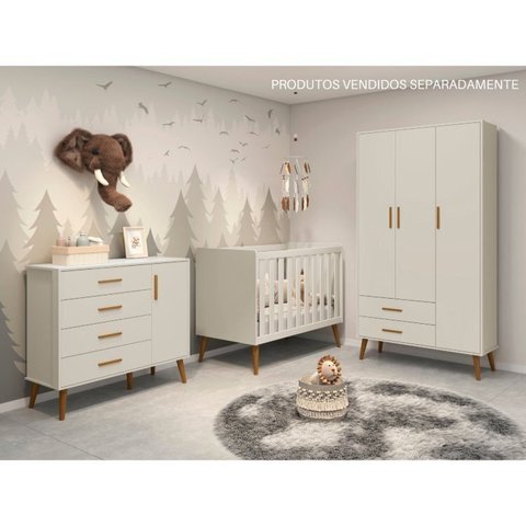 Quarto de Bebê Completo com Guarda Roupa 4 Portas 2 Gavetas, Cômoda Sapateira 4 Gavetas e 1 Porta e