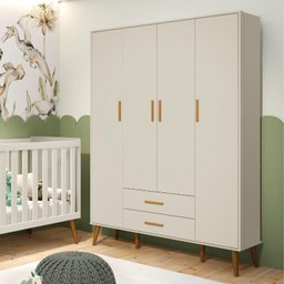 Quarto de bebê Completo com Guarda Roupa 4 portas 2 gavetas, Cômoda Sapateira 4 gavetas e 1 Porta e Berço Isis - 10