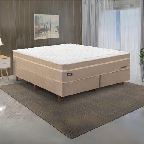 Cama Box King Molas Ensacadas Tecnologia Gel Sense,Health Protection e Air Flow New York Mannes Bege