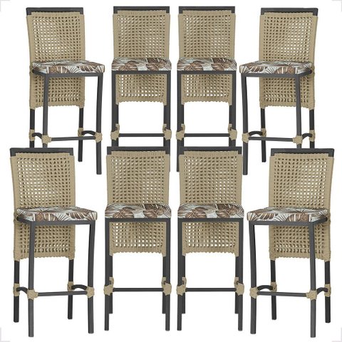 8 Banquetas em Alumínio Roma Preta Corda Náutica Tecido 6