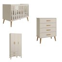 Ver imagem 2 de Quarto de Bebê Completo com Guarda Roupa 3 Portas 2 Gavetas, Cômoda 4 Gavetas e Berço Isis Bege/Areia