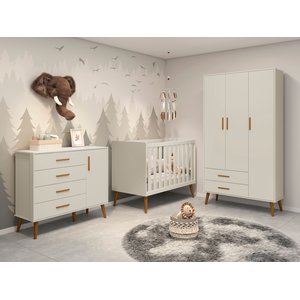 Quarto de bebê Completo com Guarda Roupa 3 portas 2 gavetas, Cômoda 4 gavetas e Berço Isis
