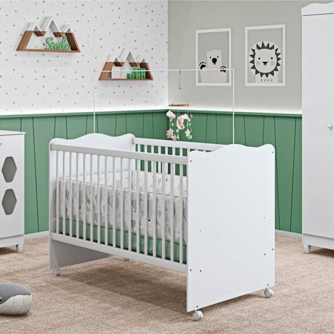 Berço Mini Cama Lolly com Rodízios 1,32cm x 0,77cm x 0,95cm Branco
