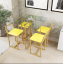 Ver imagem 1 de Conjunto Mesa Vidro 4 Cadeiras Pequena Estofado Amarelo Industrial Don Castro Decor
