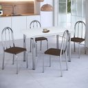 Ver imagem 1 de Conjunto Sala de Jantar Mesa com 4 Cadeiras Branco/Cromado/Marrom