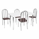 Ver imagem 2 de Conjunto Sala de Jantar Mesa com 4 Cadeiras Branco/Cromado/Marrom