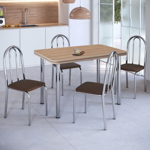 Conjunto Sala de Jantar Mesa com 4 Cadeiras Marrom/Cromado/Mel