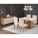 Ver imagem 1 de Conjunto Mesa de Jantar Retangular 120x90 Ville com 4 Cadeiras Venus e Buffet 4 Portas Eifel Bege/Mel/Off White