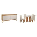 Ver imagem 2 de Conjunto Mesa de Jantar Retangular 120x90 Ville com 4 Cadeiras Venus e Buffet 4 Portas Eifel Bege/Mel/Off White