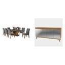 Ver imagem 2 de Conjunto Mesa de Jantar Retangular 200x90 Pipa com 8 Cadeiras Vegas e Buffet 4 Portas com Espelhos a Cinza/Mel/Grafite