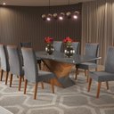 Ver imagem 3 de Conjunto Mesa de Jantar Retangular 200x90 Pipa com 8 Cadeiras Vegas e Buffet 4 Portas com Espelhos a Cinza/Mel/Grafite