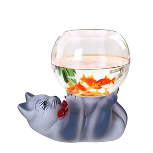 Gato Porta Aquário Decorativo Cerâmica com Vidro - Charme e Originalidade para seu Ambiente!:Modelo 