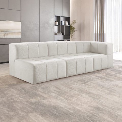 Sofá Modular 3 Lugares Bouclé Bege Nude
