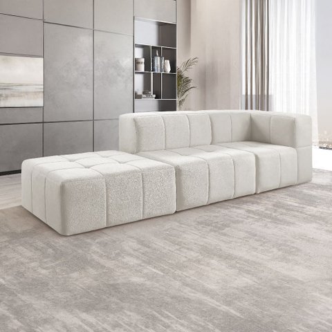 Sofá Modular 3 Lugares Bouclé Bege na Caixa 258cm