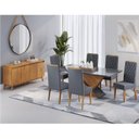 Ver imagem 1 de Conjunto Mesa de Jantar Retangular 180x90 Epic com 6 Cadeiras Iza e Buffet 4 Portas Eifel Cinza/Mel/Grafite
