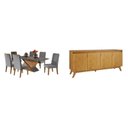 Ver imagem 2 de Conjunto Mesa de Jantar Retangular 180x90 Epic com 6 Cadeiras Iza e Buffet 4 Portas Eifel Cinza/Mel/Grafite