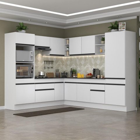 Armário de Cozinha Completa de Canto com Rodapé Veneza Multimóveis Mp2081.964 Branco/preto