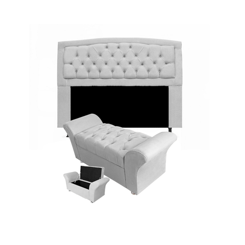 Cabeceira Geovana e Calçadeira Veneza Para Quarto Queen 160cm Suede Branco - LM DECOR
