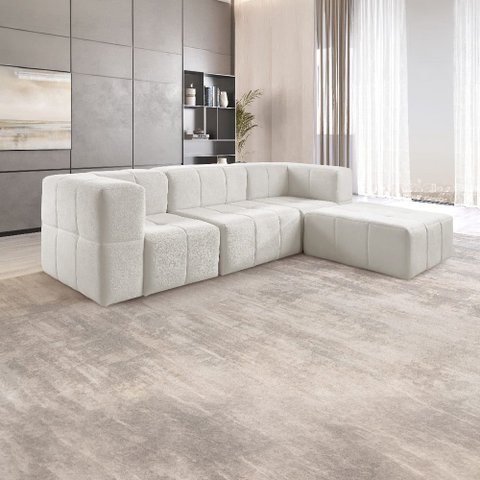 Sofá Modular 3 Lugares + Puff Bouclé