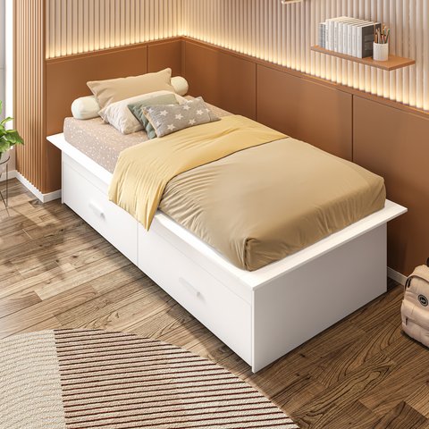 Cama Juvenil Solteiro com 2 Gavetas Deva Yescasa Branco