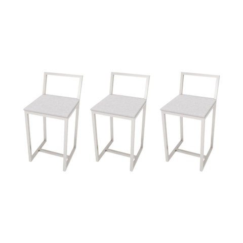 Kit 3 Banqueta Baixa Para Cozinha Industrial Assento Estofado White 