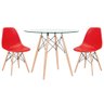 KIT - Mesa Eames com tampo de vidro 90 cm + 2 cadeiras Eiffel DSW Vermelho - 1