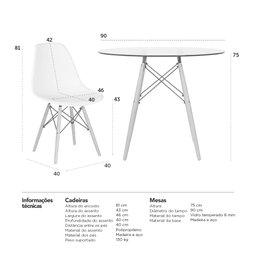 KIT - Mesa Eames com tampo de vidro 90 cm + 2 cadeiras Eiffel DSW Vermelho - 10
