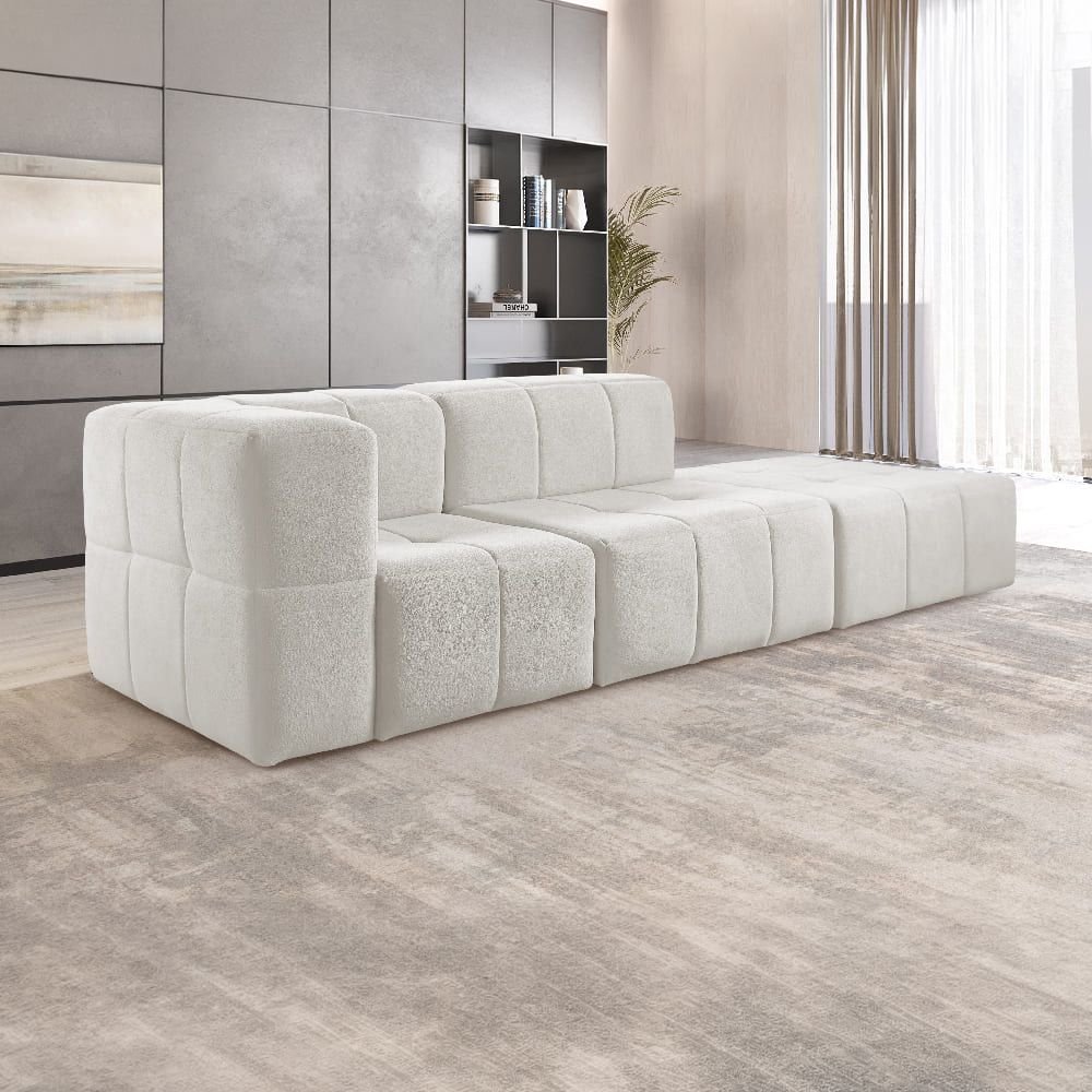 Sofá Modular 3 Lugares Bouclé Cinza Sofá na Caixa 258cm