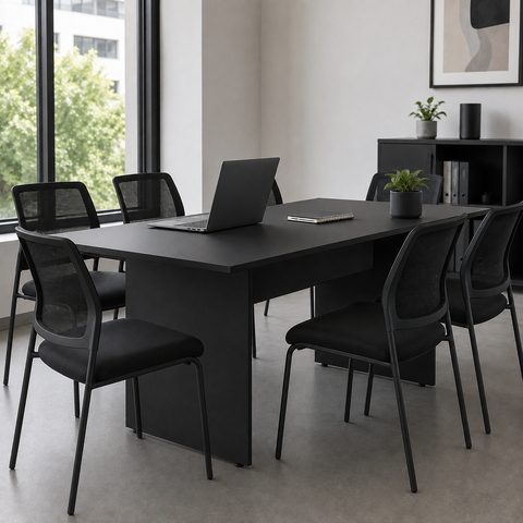 Mesa de Reunião Retangular Pé Painel 1800 mm - Linha Studio: Preto