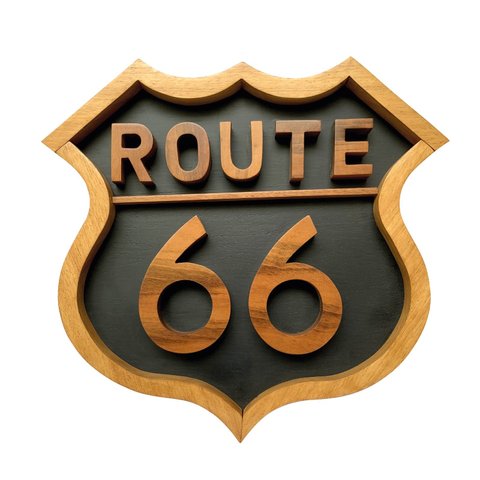 Placa Decorativa Rota 66 Madeira Alto Padrão em Relevo