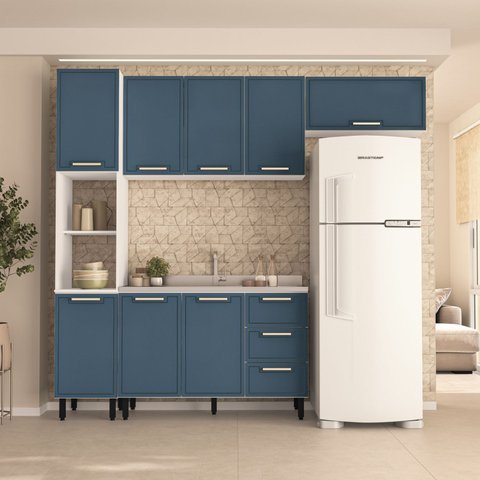 Armário de Cozinha Modulada Completa 4 Peças 240cm sem Tampo 100% Mdf Amara Politorno Móveis
