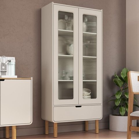 Cristaleira Porta de Vidro 80cm 2 Portas Pé Madeira Luara Off White A10 - Mpozenato