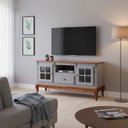 Ver imagem 1 de Rack para TV até 60 Polegadas 2 Portas com Vidro 1 Gaveta 150cm Pés Luis Xv em Madeira + Nicho