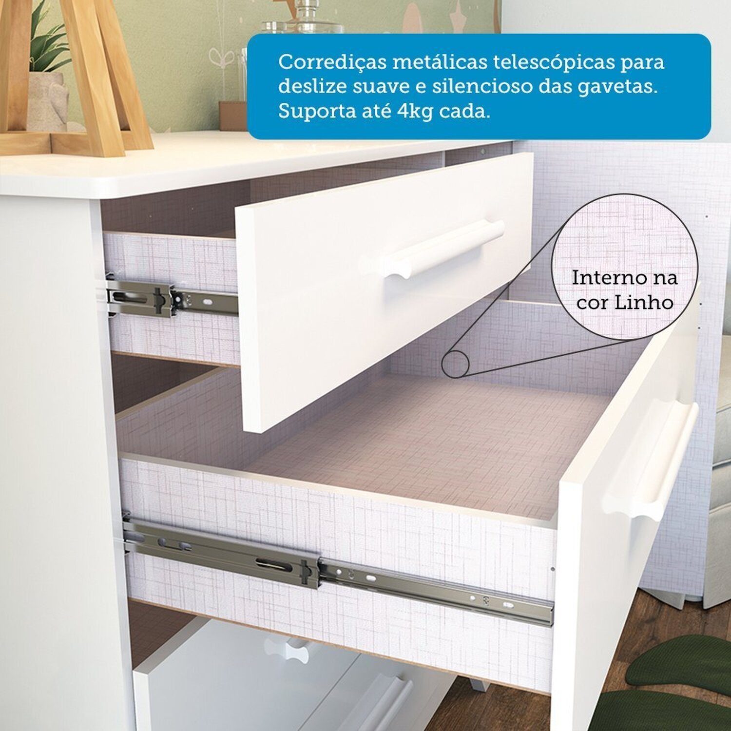 Cômoda 1 Porta e 4 Gavetas 100% Mdf Kakau Retrô Espresso Móveis - 7