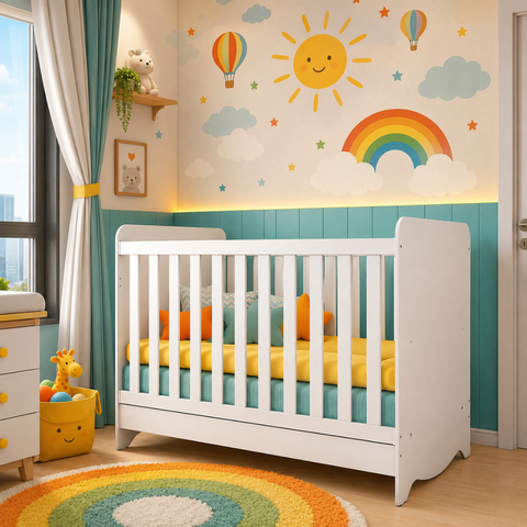 Berço Peroba Ben Americano Branco 3 em 1 Mini Cama Infantil